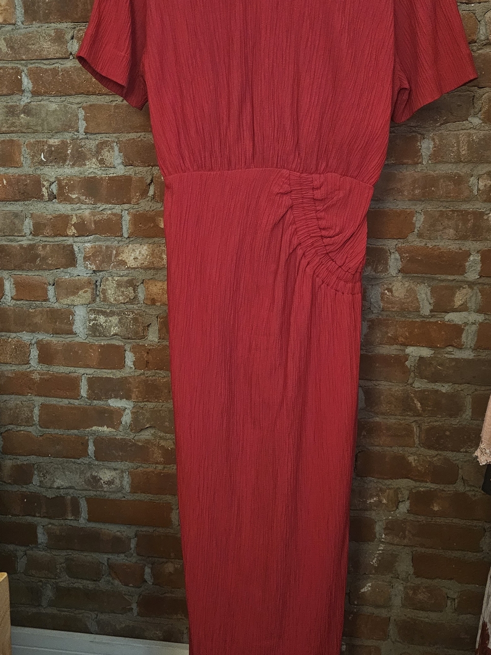 Ruched Waist Red Maxi Dress with Short Sleeves Designed In Australia